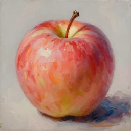 A close-up portrait of an apple, painted by James Jean. Masterpiece oil on canvas painting