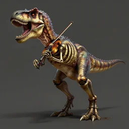 a skeleton of a t rex playing the violin, trending on artstation, art by greg manchess, guangjian, detailed digital art, artstation hd