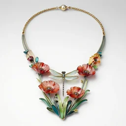 necklace in artnouveau style a dragonfly on poppies made by rene lalique - n 6