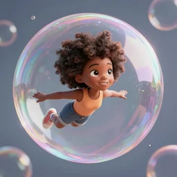 a black girl with an afro flying on a bubble, digital art, trending on artstation, extremely detailed, vanishing point.