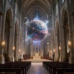 a device that can reset the universe inside an empty cathedral. sense of awe, hard science, digital art by eddie mendoza and greg rutkowski, trending on artstation