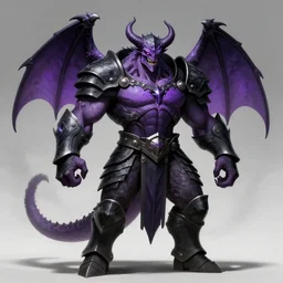 demon with purple chestplate and black armor, muscles, balrog, beksinski