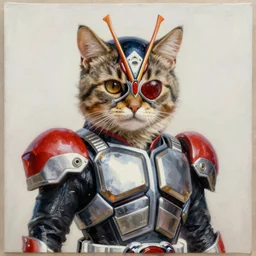 realistic Portrait painting of humanoid cat as Kamen Rider, made by Michaelangelo, physical painting, Sharp focus,digital art, bright colors,fine art, trending on Artstation, unreal engine.