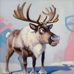 greg manchess portrait painting of sven reindeer from frozen as overwatch character, medium shot, asymmetrical, profile picture, organic painting, sunny day, matte painting, bold shapes, hard edges, street art, trending on artstation, by huang guangjian and gil elvgren and sachin teng