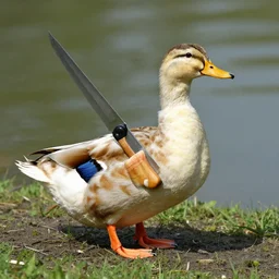 a duck wielding a knife