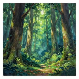 a detailed painting in the style of anime of a forest