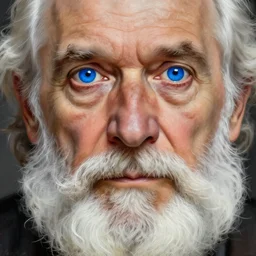 Old man, vivid big blue eyes, bushy white beard, digital painting, lots of details, extremely detailed, 4k, intricate, brush strokes, Mark Arian, Artgerm, Bastien Lecouffe-Deharme