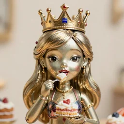 closeup face profile portrait of tin toy felicity kendal as a fairytale princess wearing a crown eating cakes, bikini, depth of field, zeiss lens, detailed, symmetrical, centered, fashion photoshoot, by nicoletta ceccoli, mark ryden, lostfish, breathtaking, 8 k resolution, extremely detailed, beautiful, establishing shot, artistic, hyperrealistic, octane render