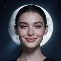 3 d, sci - fi, night, moon, moon rays, smiling fashion model face, cinematic, clouds, vogue cover style, blue mood, realistic painting, intricate oil painting, high detail illustration, figurative art, multiple exposure, poster art, 3 d, by tooth wu and wlop and beeple and greg rutkowski