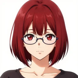 sawa nakamura, manga, highly detailed, digital art, centered, portrait, colored accurately, mahogany red hair, mahogany red eyes, thin rimmed glasses, short bob cut, art by shuzo oshimi