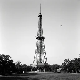 1 9 0 1 photo of nikola tesla wardenclyffe tower and ufo flying fast over in the distance