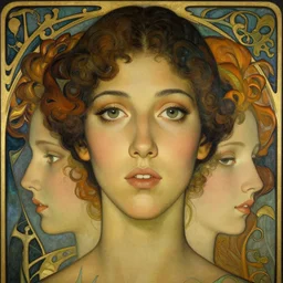 an art nouveau, ( streamline moderne ), multi - racial portrait in the style of donato giancola and anna dittmann and charles dulac. very large, clear, expressive, and intelligent eyes. symmetrical, centered, ultrasharp focus, dramatic lighting, photorealistic digital matte painting, intricate ultra detailed background.