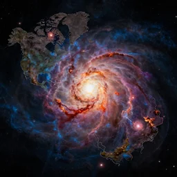 a map made of nebula explosions, digital art