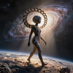 a fractal being walking through the universe