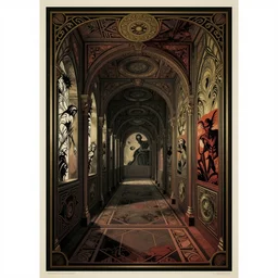empty corridors of torment, masterpiece composition scene, intricate artwork illustration by josan gonzalez, beksinski, noah bradley, greg rutkowski, visceral gothic horror, intricate cinematic composition, dynamic beautiful lighting, octane render, art deco, screen printing poster art, artstation trending