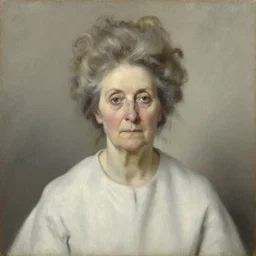 a detailed portrait of old woman with a extravagant hair by edouard bisson, minimalist dress, oil painting, muted colours, soft lighting