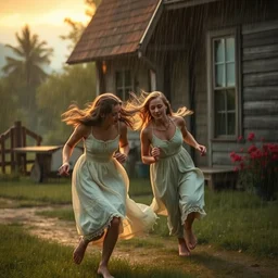 beautiful wholesome young cottagecore women running in from the rain, art by anders zorn, wonderful masterpiece by greg rutkowski, beautiful cinematic light, american romanticism thomas lawrence, artgerm, mucha, greg rutkowski