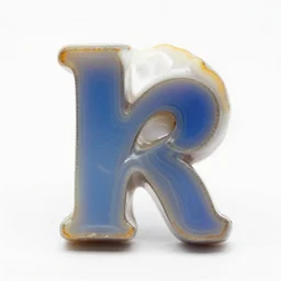 a studio portrait of chalcedony with the letter r in the banding white background