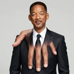 Will Smith in a suit with an enormous hand