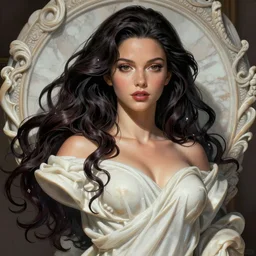 a beautiful Morena Baccarin with long dark hair, marble statue, intricate, highly detailed, digital painting, artstation, official media, anime key visual, concept art, rich vivid colors, ambient lighting, sharp focus, illustration, art by Artgerm, Makoto Shinkai, Ilya Kuvshinov, Lois Van Baarle, and Rossdraws
