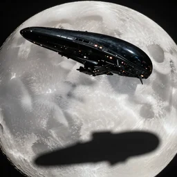 a black alien spaceship descending on the moon, cinematic, shadows, 4 k, detailed, by john berkey!!!!!! and peter jackson and ridley scott and beeple!!! and greg rutowski