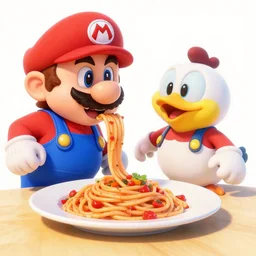 Super Mario force-feeding spaghetti to Birdo.