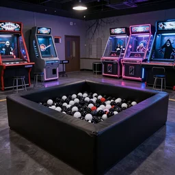 An extremely spooky gothic ball pit in a fun center