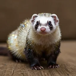 A ferret covered in glitter