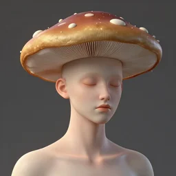 : androgynous person with mushroom head ,hyper detailed art station  parabolic lighting contest winners unrealengine trending on artstation,cinematic, hyper realism, high detail, octane render, 8k
