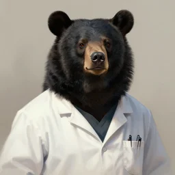 a detailed portrait of a black bear scientist, by justin gerard and greg rutkowski, digital art, realistic painting, dnd, dungeons & dragons, character design, trending on artstation