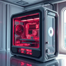 a beautiful elegant computer case cybernetic symbiosis hybrid mri 3 d printer machine making a bio chemical lab, shiny knobs, amazing, fantastic, natural light in room, drone camera lens orbs, global illumination, octane render, architectural, greg rutkowski and artgerm and alphonse mucha,, f 3 2,