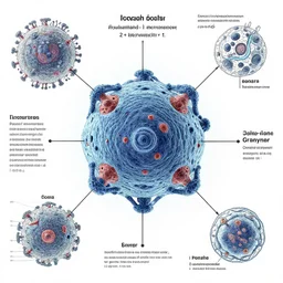 detailed medical deconstruction chart of icosahedral phage, super detailed and real, paper reports, archives.