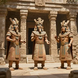 3 d render of aztec and mayan priests resurrecting the gods in a temple, cutscene, concept art, highly detailed, unreal engine, 4 k,