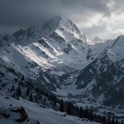 a brightly lit landscape, gloomy snow mountain, trending on artstation, featured on behance, well - rendered, extra crisp features, intricate detail, epic composition, in the style of unreal engine