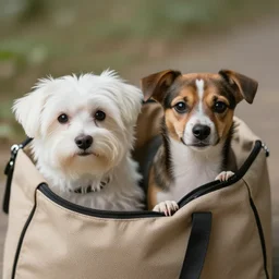 2 dogs in bag, photorealistic