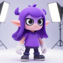 purple splatoon kid with studio lighting in BTS clothing
