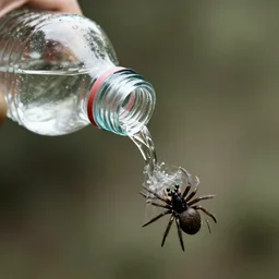 a water bottle spilling out spiders, close up photograph 1 9 4 4, intense and dramatic