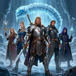 a fighter, a paladin, a barbarian, a bard, a wizard, and a rogue triumph over an ice worm!