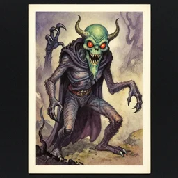 nyarlathotep vintage halloween postcard, watercolor postcard, retro cartoon, eldritch monster, vintage lovecraft, cthulhu mythos cartoon