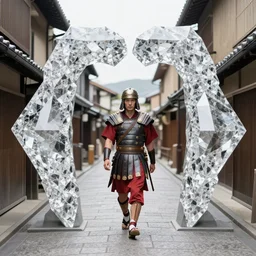 a roman soldier walking through a portal made of diamond between kyoto gion street and a high - tech forest, cinematic, ultra detailed, majestic, intricate, by android james, ruan jia, ilya kuvshinov, martine johanna, jakub rebelka