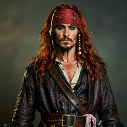 portrait painting of a 3 0 years old rugged masculine muscular male flirty pirate long long hair soft hair flowing hair crimson hair upper body only chest hair long coat elegant rugged handsome unreal render cinematic lighting art 1 9 2 0 period drama by bussiere rutkowski andreas rocha