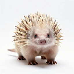 albino echidna, professional studio photo, full body, isolated on a pure white background, centered, entire subject in frame, sharp focus, soft studio lighting