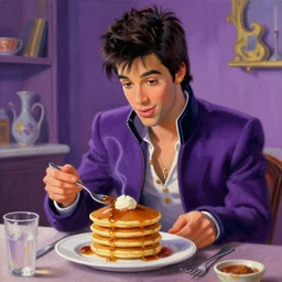 thomas kinkade painting of prince from purple rain serving pancakes