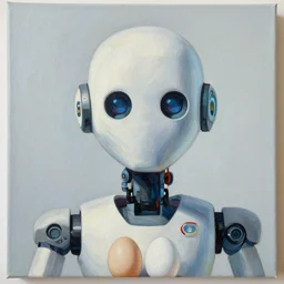 portrait of a robot, eggs on canvas
