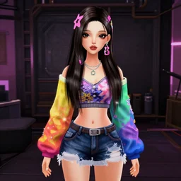 vrchat, secondlife, imvu, 3 d model of a girl wearing harajuku colorful clothes, hq render, detailed textures, artstationhd, booth. pm, highly detailed attributes and atmosphere, dim volumetric cinematic lighting, hd, unity unreal engine