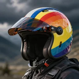 rainbow steamboat helmet with flip up visor, digital art