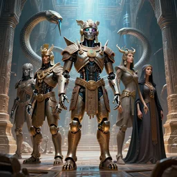 futuristic illustrated visionary robot mayan warriors, bladerunner 2 0 4 9, complex armor, oracle witch, robotic cnc surgical arms and cybernetic symbiosis, machine ai singularity, infinity eyes, hybrid machine, serpitine laboratory, art by artgerm and chris dyer, ben ridgeway, alex grey, global illumination, octane render, ancient architectural, f 3 2,