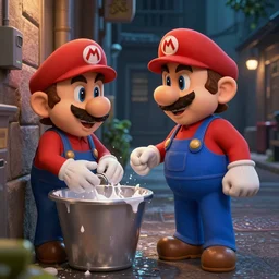 Mario meets a dishwasher in a dark alley