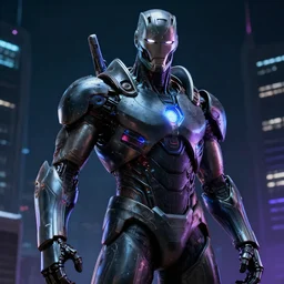 ultron bot from avengers age of ultron, cyberpunk concept art, detailed, neon, night, dark, octane renderer, artstation