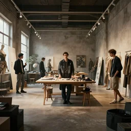 large fancy showroom for designers, workshop. sharp focus, cinematic pose, cinematic lighting, unreal engine render. art by josan gonzales and moebius and deathburger.